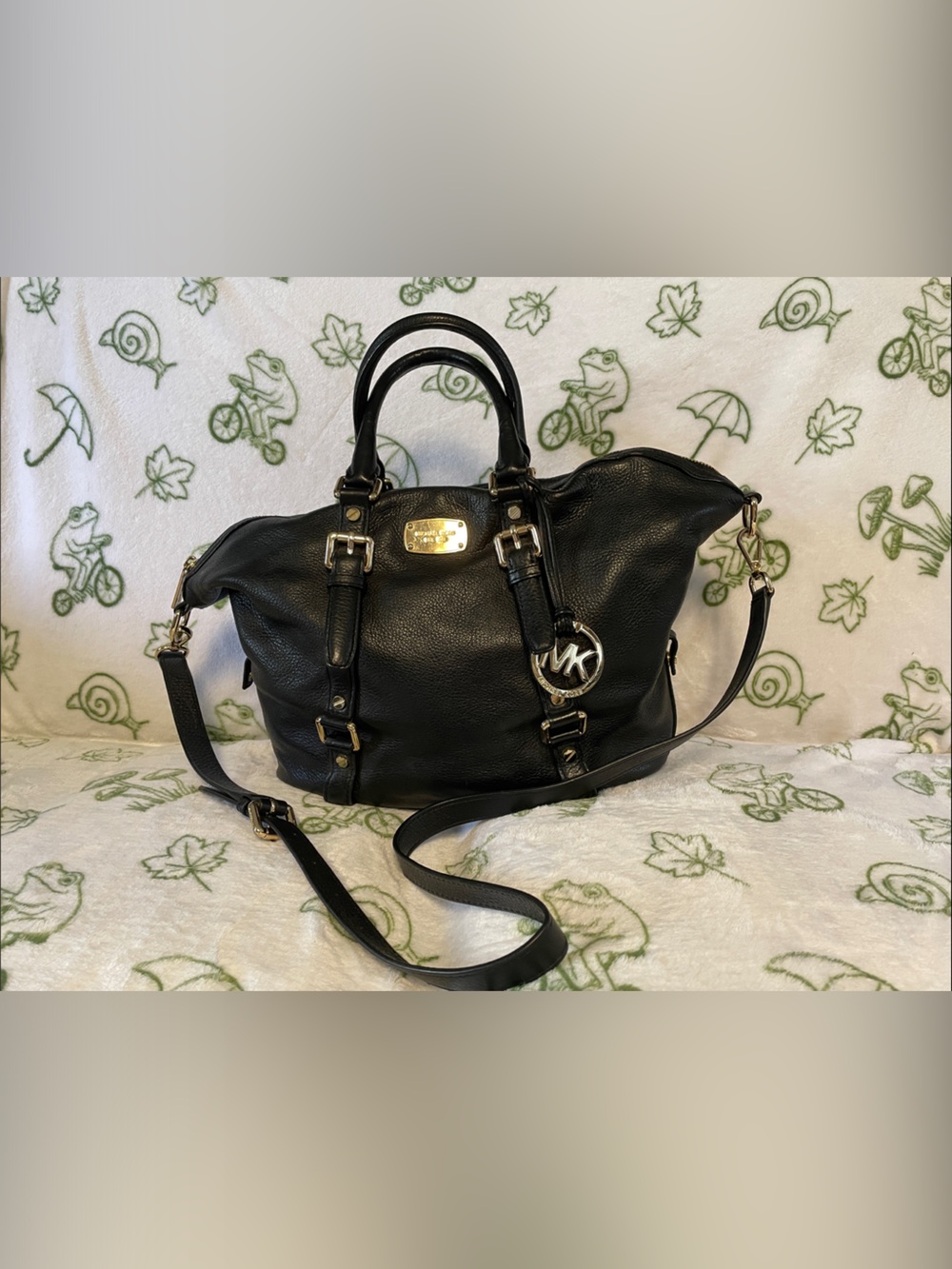 Michael Kors Black Pebbled Leather Satchel with Gold Accents/ Like New